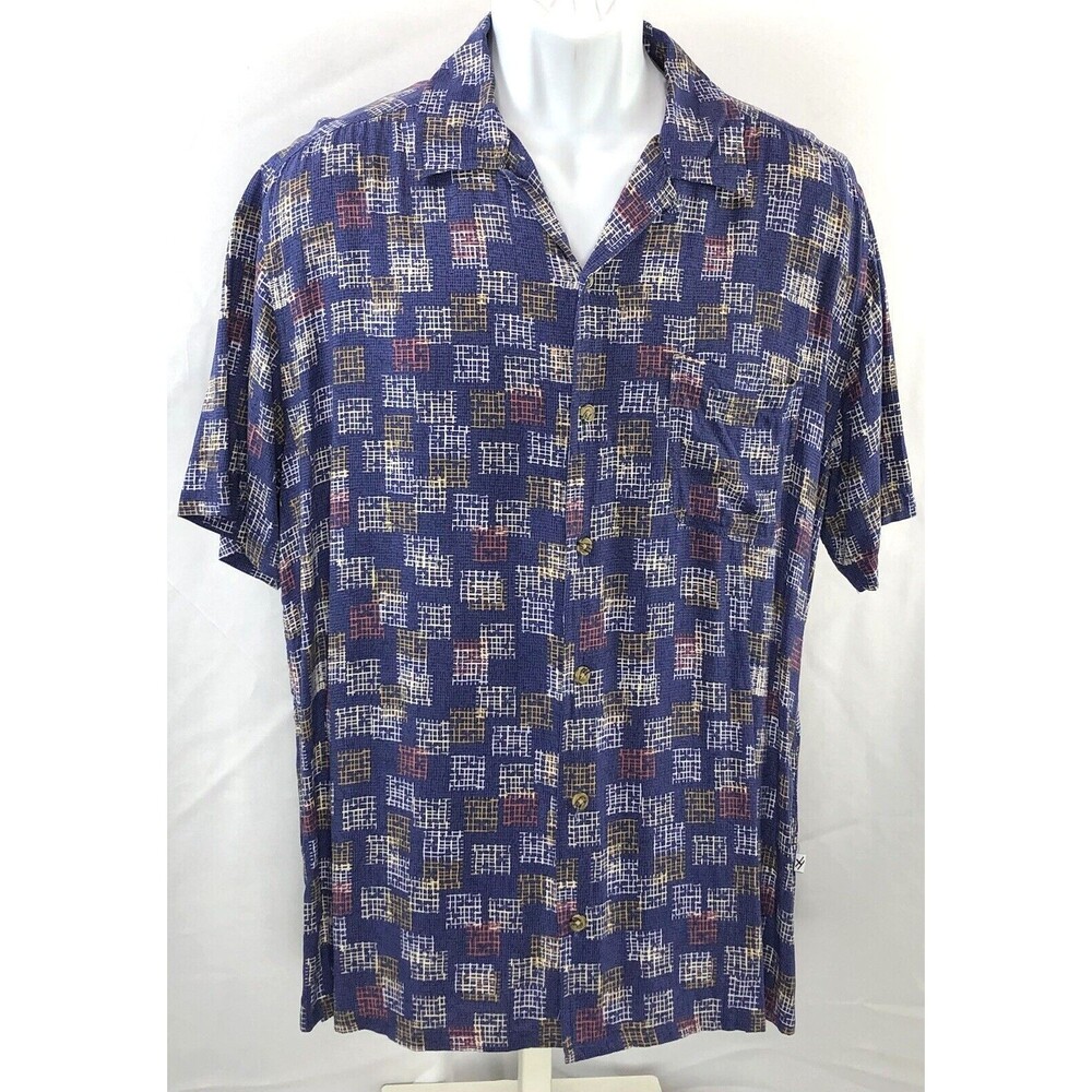 Steve Harvey Rayon button up shirt L purple Geometric  shortsleeve Hip Hop Retro